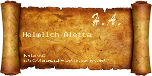 Heimlich Aletta névjegykártya